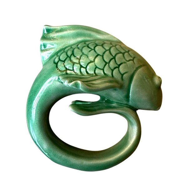 Set Of 4 Pottery Barn Green Ceramic Fish-Shaped Napkin Rings - Picture 3 of 8